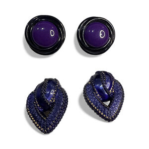 Vintage Two-Pair Clip-On Earrings Set Purple & Navy Blue